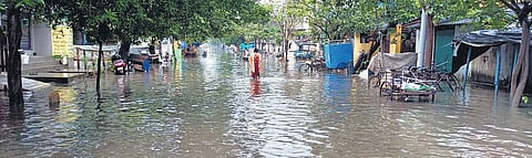 A major thoroughfare in Kakinada resembles a canal on Sunday after downpour for the last two days | Express