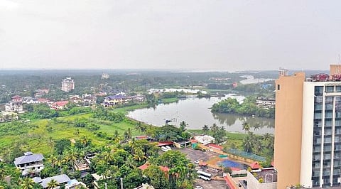 An aerial view of the area in Maradu where two huge apartment complexes were demolished citing CRZ violations | File pic