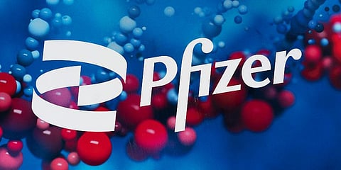 The Pfizer logo is displayed at the company's headquarters in New York. (Photo | AP)