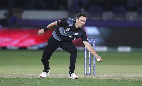 New Zealand's Trent Boult fields the ball during the Cricket Twenty20 World Cup match. (Photo | AP)