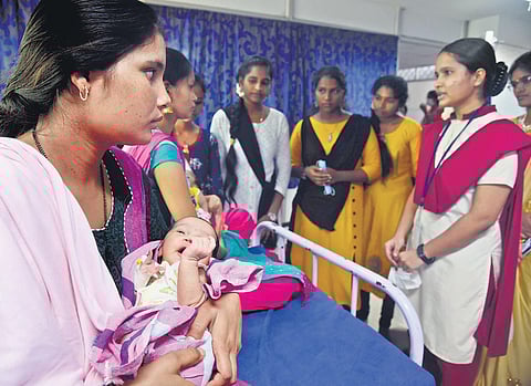 Awareness being raised among new mothers to observe National Newborn Week from Nov 15 to 21 at Stanley Government Hospital in Chennai on Tuesday | r satish babu