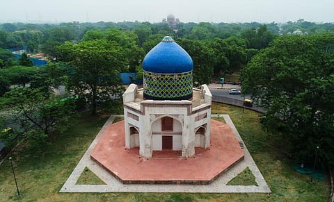 Intricate artwork on the ceiling of Subz Burj is now visible almost after 100 years. (Photo | EPS)