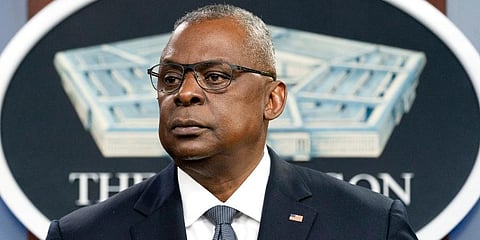 US Defence Secretary Lloyd Austin pauses while speaking during a media briefing at the Pentagon. (Photo | AP)