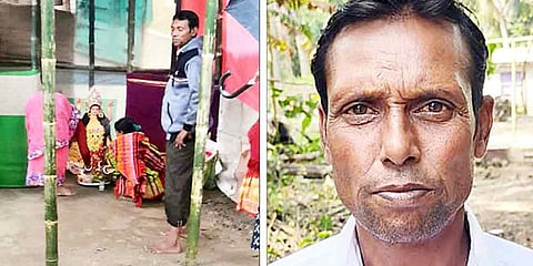 Hannan Mondal (R) and portion of his land used for Kali temple. (Photo| EPS)