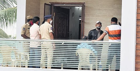 NIA officials conducting searches at the LB Nagar residence of Telangana Praja Front president K Ravichandar in Hyderabad on Thursday, Nov 18, 2021.