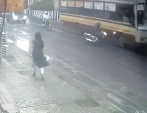 Videograb of CCTV footage showing Mohammed Younus being caught under MTC bus