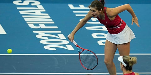 Canada's Gabriela Dabrowski (R) watches as her teammate Rebecca Marino returns a ball during their Billie Jean King Cup finals match in Prague. (Photo| AP)