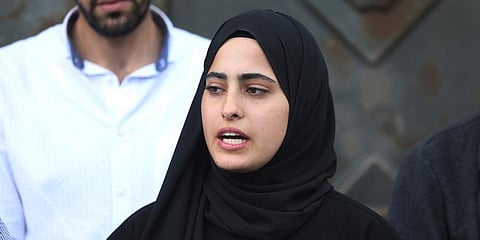 Palestinian activist Muna al-Kurd, center, speaks at a press conference in the Sheikh Jarrah neighborhood of east Jerusalem. (Photo | AP)
