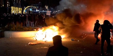 In this image taken from video, demonstrators protest against government restrictions due to the coronavirus pandemic, Friday, Nov. 19, 2021, in Rotterdam, Netherlands. (Photo | AP)