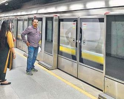 Platform screen doors at a station on the Delhi Metro's Yellow Line. (Photo| EPS)