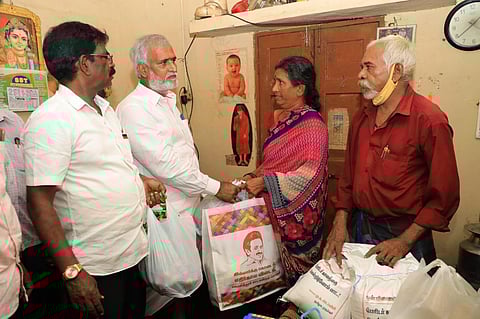 The minister said he provided provisions and a sum of Rs 10,000 as temporary relief to the couple. (Photo | Special Arrangement)