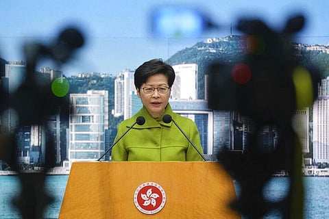 Hong Kong Chief Executive Carrie Lam speaks during a press conference in Hong Kong. (Photo | AP)