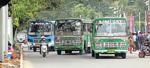 As traffic in the city returns to normal after the lockdown, cases of rash driving and speeding by private buses are on the rise. A scene from High Court Junction in Kochi on Wednesday | Arun Angela