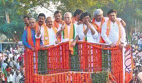 CM Basavaraj Bommai, former CM BS Yediyurappa and other BJP leaders campaign in Hanagal |HEMANTH D