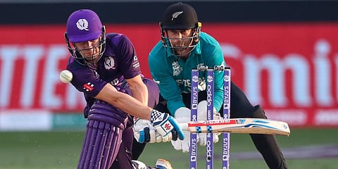 Scotland's Matthew Cross bats during the Cricket Twenty20 World Cup match against New Zealand. (Photo | AP)