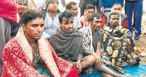 The villagers after coming out of the coalmine in Bokaro on Monday. (Photo | EPS)