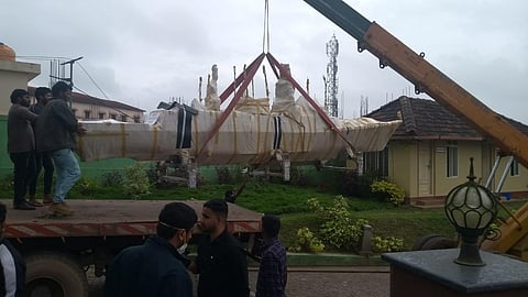 The life-size model of a Navy ship being installed at the museum (Photo | Express)