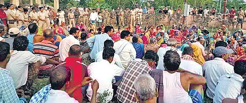 Dhinkia villagers during the protest meet on Wednesday | Express