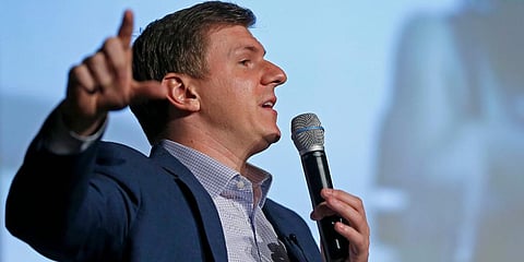 James O'Keefe, of Project Veritas, speaks at on the Southern Methodist University campus in Dallas. (Photo | AP)