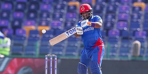 Afghanistan's Mohammad Shahzad bats during the Cricket Twenty20 World Cup match between New Zealand and Afghanistan in Abu Dhabi, UAE. (Photo | AP)