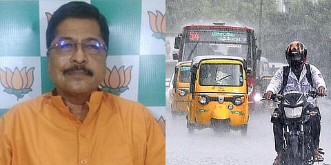 Tamil Nadu BJP Treasurer SR Sekhar stirred controversy by claiming that Chennai has turned into a swimming pool. (Photo | YouTube Screengrab and EPS)