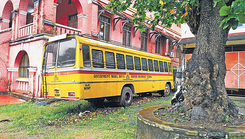 School bus parked at Govt Model HSS, Thycaud | B P Deepu
