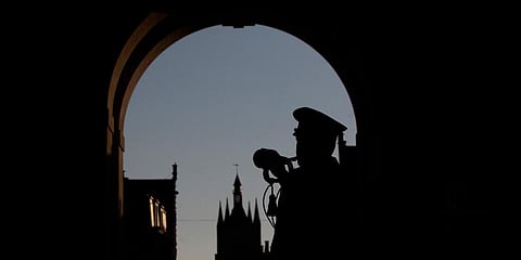 A lone bugler plays the nightly Last Post under the World War I monument, Menin Gate, in Ypres, Belgium. (Photo | AP)