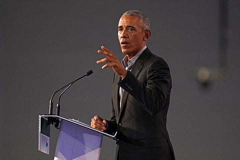 Former U.S. President Barack Obama speaks during the COP26 U.N. Climate Summit in Glasgow. (Photo | AP)