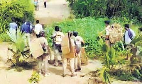 Demarcation of Patana village being carried out in police presence (Photo | Express)