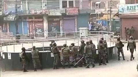 Security forces at Bandipora’s Gulshan Chowk (Photo | ANI)