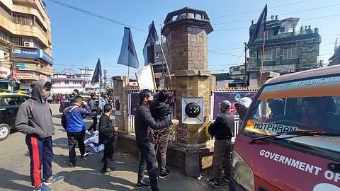 Members of the NESO hoisted black flags and banners as a mark of protest (Photo | Express)