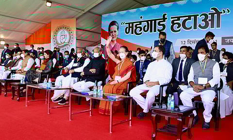 Congress leaders at the rally in Rajasthan. (Photo | Express)