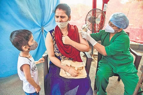 Vaccination in progress at a health centre in Navi Mumbai on Saturday | PTI