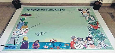 ‘Grounding the Green Hashtag’ graffiti wall by Aafreen Fathima at R&D Building, IIIT-Delhi.