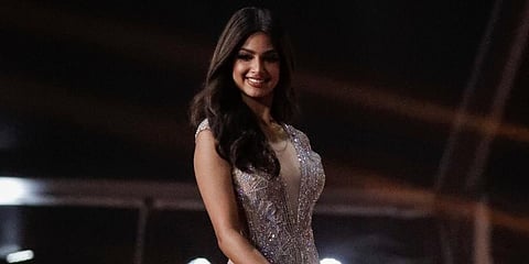 India's Harnaaz Sandhu participates in the evening gown stage of the 70th Miss Universe pageant in Eilat, Israel. (Photo | AP)