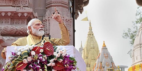Prime Minister Narendra Modi addresses during the inauguration of Kashi Vishwanath Dham. (Photo | PTI)