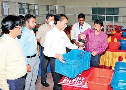 Preparations on for counting of votes at the Govt Polytechnic College in Tumakuru on Monday. (Photo | EPS)