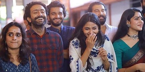 Shine Tom Chacko (L) with Aishwarya Lekshmi at the muhurat of 'Kumari'. (Photo| Cinema Express)