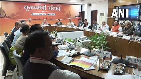 PM Narendra Modi chairs a meeting of the Chief Ministers of BJP-ruled states in Varanasi, Uttar Pradesh. (Photo | Twitter/ANI)