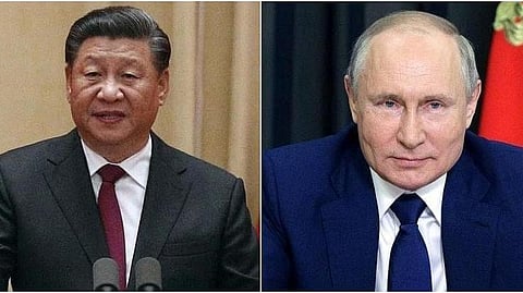 A collage of Chinese President Xi Jinping (L) and his Russian counterpart Vladimir Putin (R).