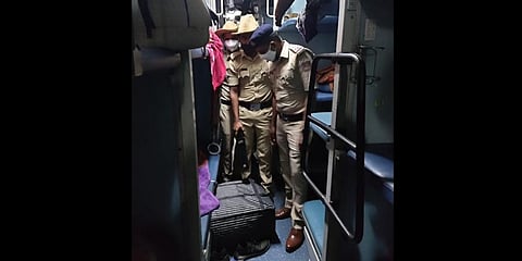 The Bomb Disposal Squad, the Railway Protection Force, and the GRP swung into action along with sniffer dogs as soon as the train entered Kalaburagi station.