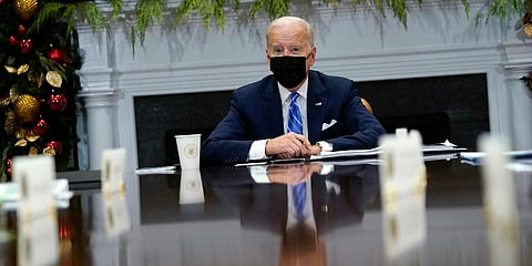 US President Joe Biden speaks as he meets with members of the White House COVID-19 Response Team in the Roosevelt Room of the White House in Washington, Thursday, Dec. 16, 2021. (Photo | AP)