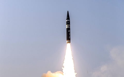 Agni Prime being test fired from the ITR off Odisha coast on Saturday. (Photo | EPS)