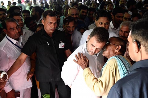 Congress leader Rahul Gandhi during the padayatra in Amethi on Saturday (Photo | Twitter)
