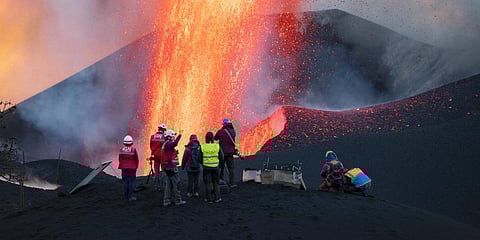 Scientists from Spanish National Research Council take geophysics measurements on the Canary Island of La Palma, Spain. (Photo | AP)