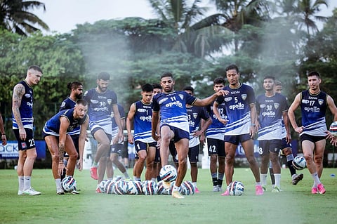 Chennaiyin FC players train ahead of their match against East Bengal FC ( Photo | Chennaiyin Media)