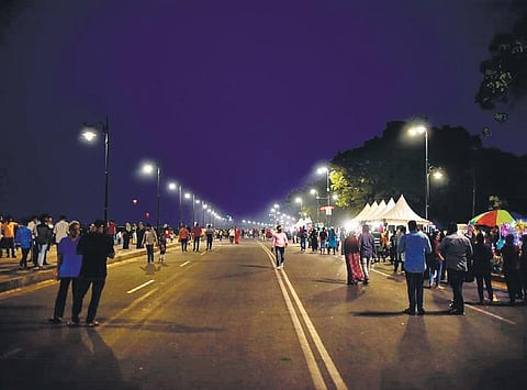 A small crowd that turned up for Sunday Funday at Tank Bund in November. (Photo | Vinay Madapu)