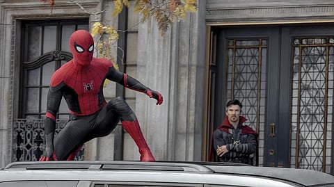 Tom Holland(L) and Benedict Cumberbatch in Columbia Pictures' 'Spider-Man: No Way Home.' (Photo | AP)
