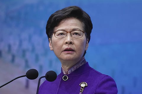Hong Kong Chief Executive Carrie Lam listens to reporters' questions during a press conference in Hong Kong, Monday, Dec. 20, 2021. (File photo | AP)