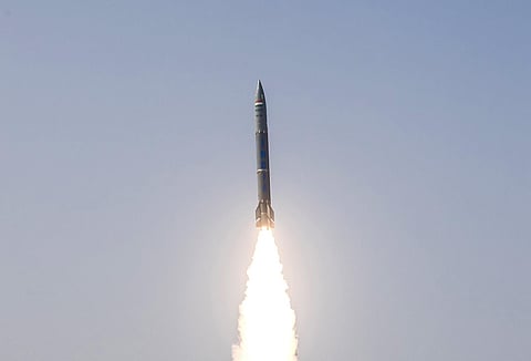 Short range ballistic missile Pralay being test fired from Kalam Island off Odisha coast on Wednesday. (Photo | EPS)